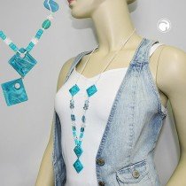 Halskette 4x Viereck türkis marmoriert 90cm