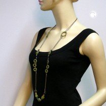 Halskette seide-grün Schuppenperle oliv 110cm