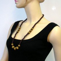 Collier Halskette Perle oliv Holzperlen dunkel 80cm
