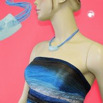 Halskette Rohr flach-gebogen blau-türkis 45cm