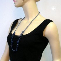 Collier Halskette blau-marmoriert Kordel blau 90cm