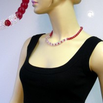 Collier Halskette Seide rot Walze kristal AB 45cm