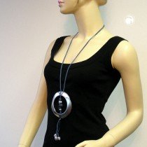 Collier Halskette Armreif chrom-matt Perle lapiz 110cm