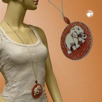 Collier Halskette Elefant rotbraun-elfbenbein 90cm