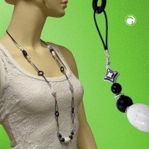 Collier Halskette schwarz-weiß Kombination 100cm