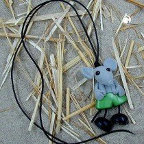 Halskette Maus grau-metallic Hose grün 90cm