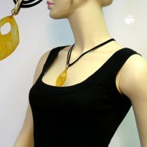 Halskette Amulett gelb-marmoriert-matt 50cm