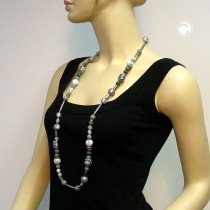 Collier Halskette chrom-grau-silber-türkis 100cm