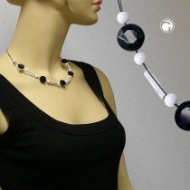 Collier Halskette Schliff-Linse schwarz weiß 45cm