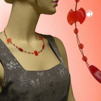 Halskette kleine Scheiben rot-marmoriert 45cm