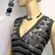 Halskette Rillenperle silbergrau kristall 42cm