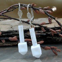 Ohrring Würfel weiß-matt silber-farbig