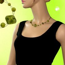 Collier Halskette Perle crash oliv Draht silber 45cm