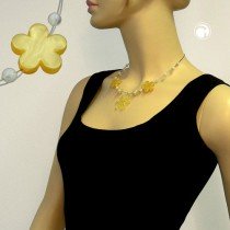 Collier Halskette Blume gelb Perle gelb-pastell 45cm