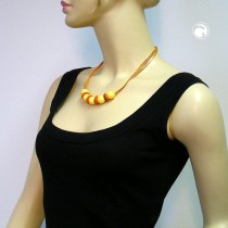 Collier Halskette 5x Perle gelb orange altmessing 50cm