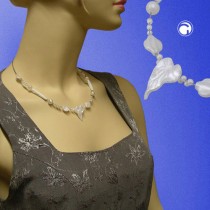 Collier Halskette Blatt wachsweiß Draht 42cm