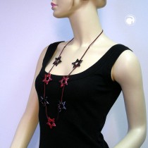 Collier Halskette Sterne schwarz-si rot-schwarz 100cm