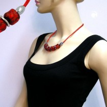 Collier Halskette Steinperle rot-transparent 50cm