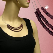 Collier Halskette 3-fach Knochenperle aubergine 50cm