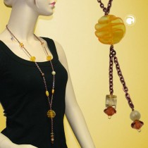 Collier Halskette Spiralperle gelb Ankerkette 90cm