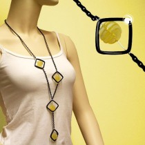 Collier Halskette Viereck schwarz Spirale gelb 90cm