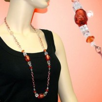 Collier Halskette Steinperle apricot Ankerkette 90cm