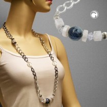 Collier Halskette Panzer grau-silber Crashperle 90cm