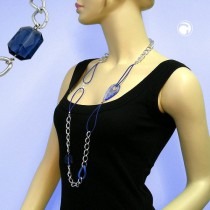Collier Halskette blau-silber-kristall 100cm