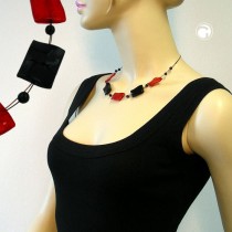 Collier Halskette Viereck rot-schwarz glänzend 45cm