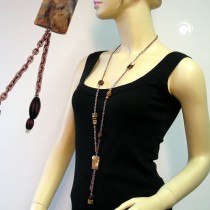 Collier Halskette Viereck braun-beige-kupfer 95cm