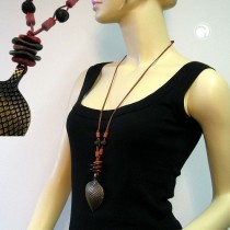 Collier Halskette Schuppenblatt altmessing braun 90cm