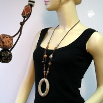 Collier Halskette Ring beige-gold-marmoriert 95cm