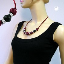 Collier Halskette Perle fuchsia-bordeaux-schwarz 54cm