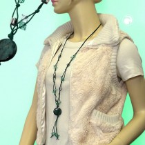 Collier Halskette Scheibe petrol altsilber 100cm