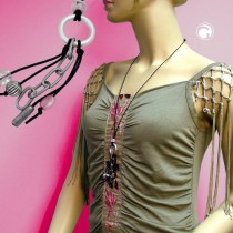 Collier Halskette Ring hellgrau-silber rosa 90cm