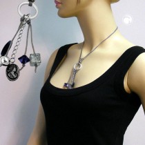Collier Halskette Ring hellgrau-silber blaugrau 90cm