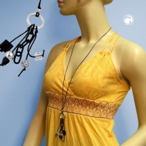 Collier Halskette Ring hellgrau-silber schwarz 90cm