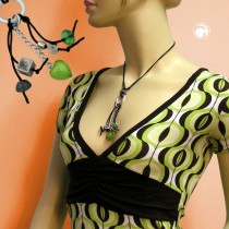 Collier Halskette Ring hellgrau-silber hellgrün 90cm