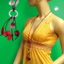 Collier Halskette Ring silbergrau rot-transparent 90cm
