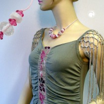 Collier Halskette Perle rosa-marmoriert kristal 45cm