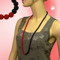 Collier Halskette Perlen 8mm rot-schwarz silber 90cm