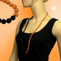 Collier Halskette Perlenkette orange-schwarz 90cm