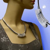 Collier Halskette Rohr flach-gebogen weiß-schwarz 45cm