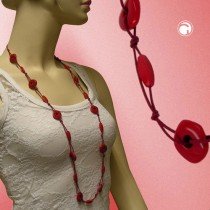 Collier Halskette Ring und Olive rot-glänzend 100cm