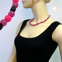 Collier Halskette Perlen pink-flieder-schwarz 45cm