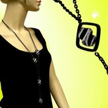 Collier Halskette Perlen schwarz-weiß matt 80cm