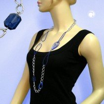 Collier Halskette blau-silber-kristall 100cm