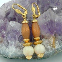 Ohrring Holz beige-braun-gold