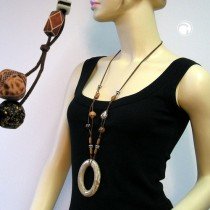 Collier Halskette Ring beige-gold-marmoriert 95cm