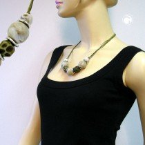 Collier Halskette Perle oliv-natur-khaki 55cm